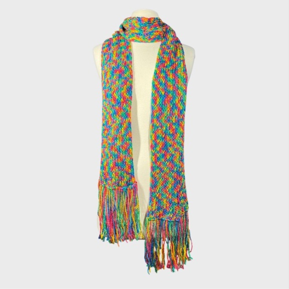 Multicolor Colorful Handmade Knit Crochet Scarf‎ with Fringe super soft yarn